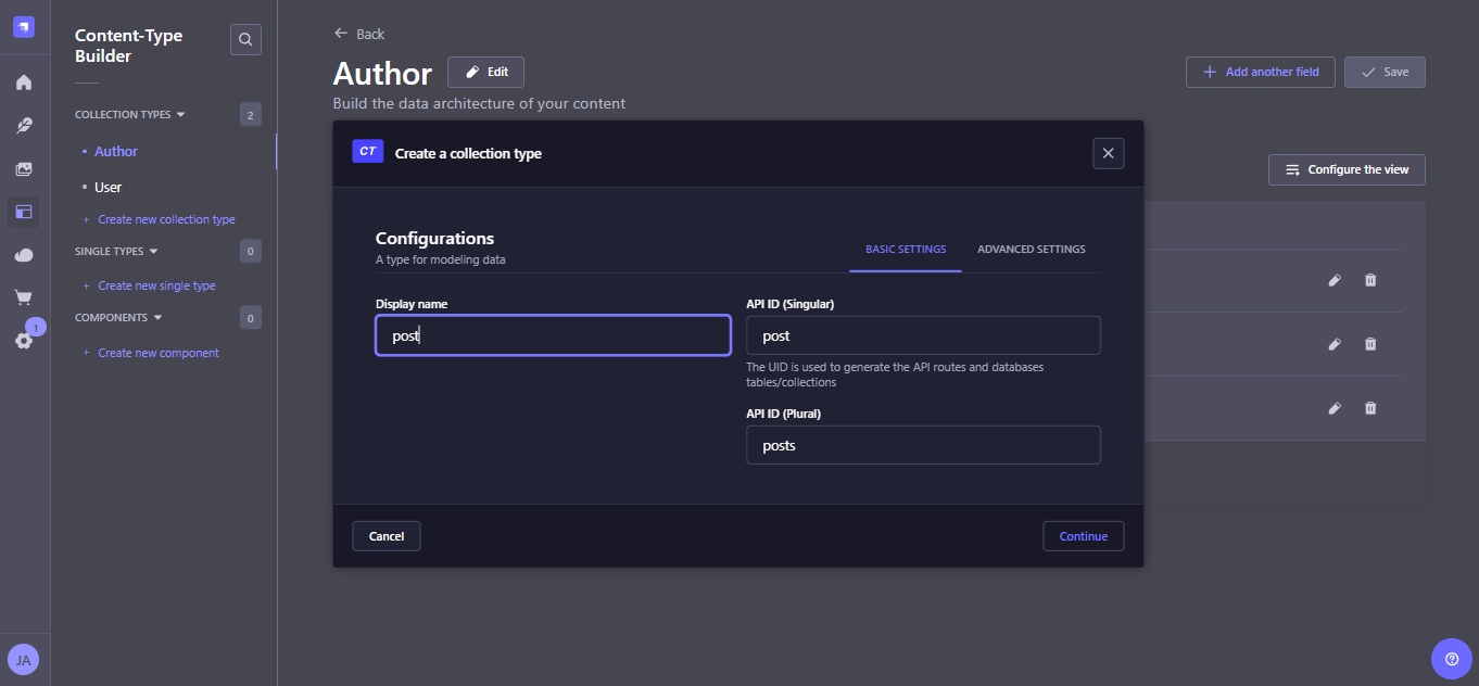 Buat content type post dengan builder