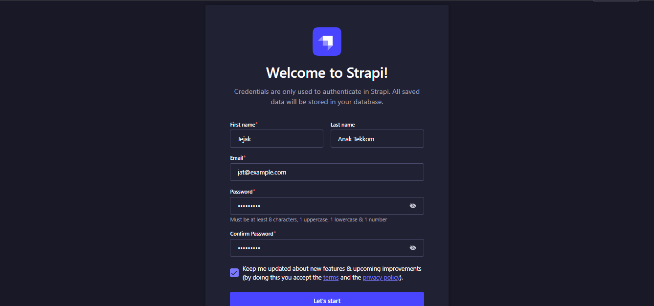 Register Admin Strapi